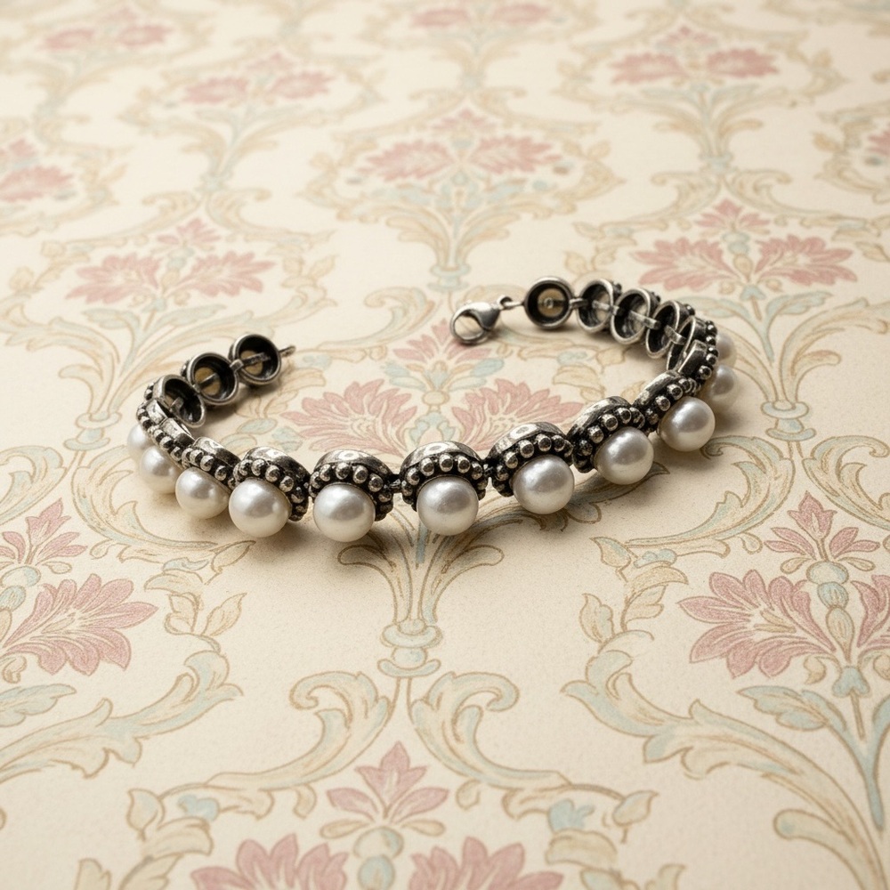 “ Honora “ Sterling Silver 925 Button Pearl Bracelet - Picture 5 of 6